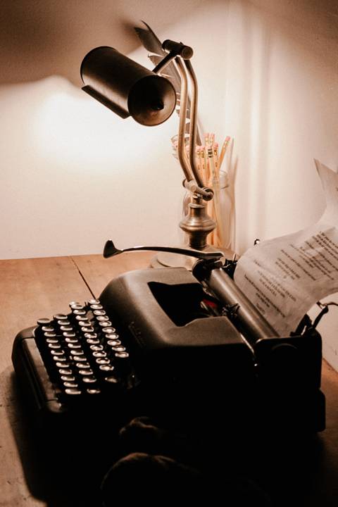 Old typewriter with a document