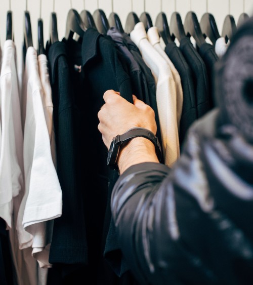 Shirts hanging on a clothes rail