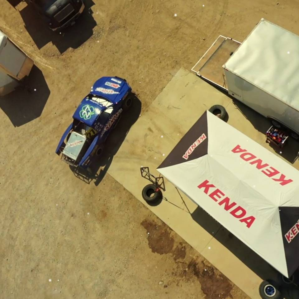 Aerial view of a car and KENDA pavilion