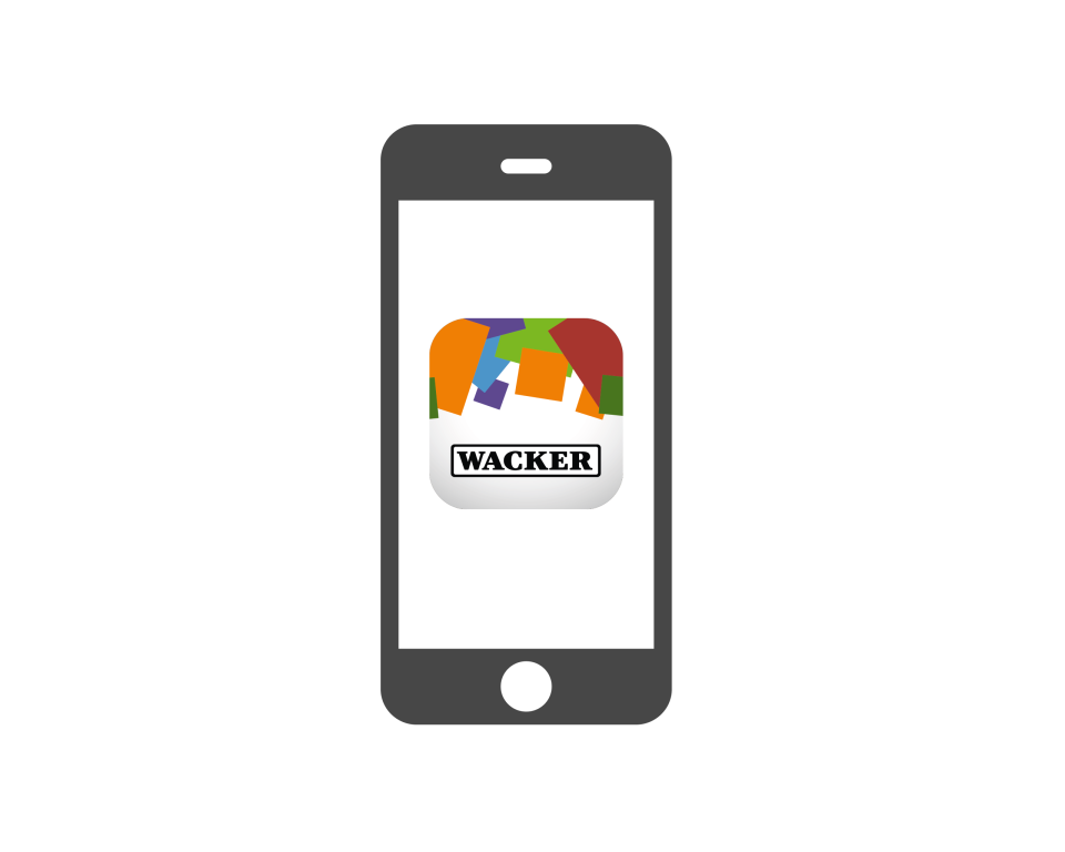 WACKER Square AR App Smartphone mit Logo der WACKER AR App