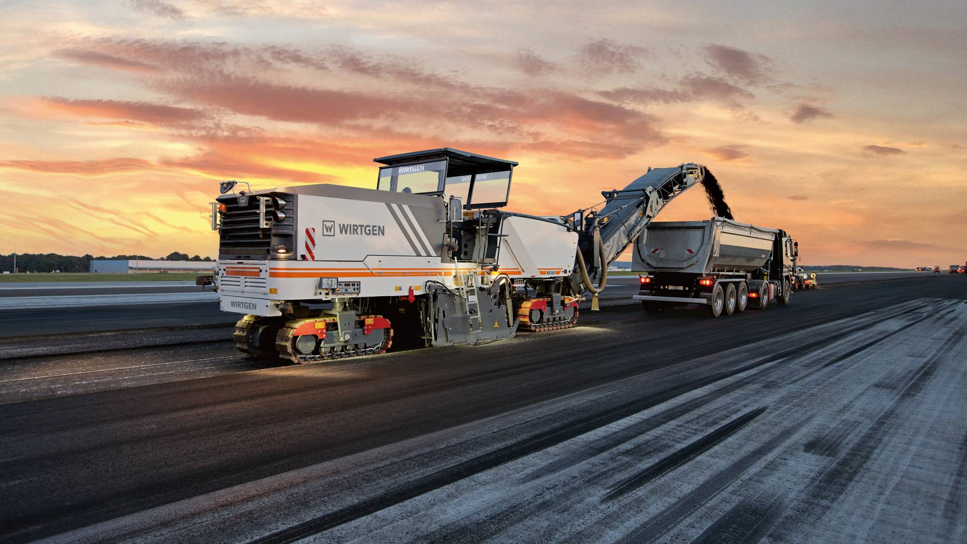 A WIRTGEN cold milling machine in the evening light